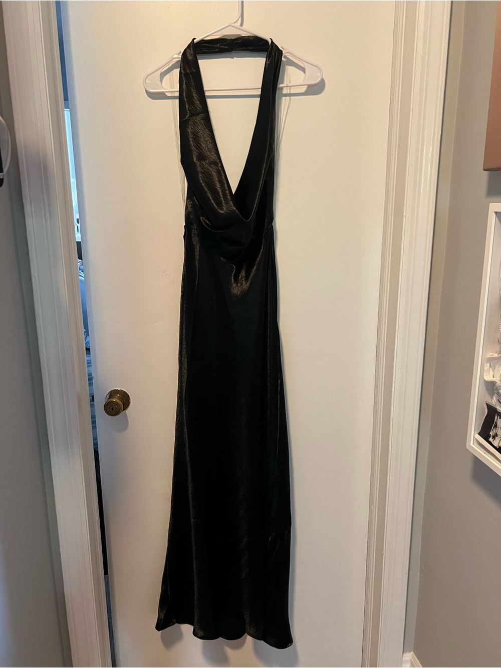 HYFVE Black Satin Halter Cowl Maxi Dress